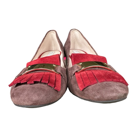 Cole Haan Margarite Kiltie Loafer Pump Brown & Red Suede Snake Heel Size 8.5 - Picture 5 of 12